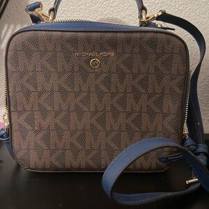 Michael Kors Signature Brown and Blue Crossbody Bag